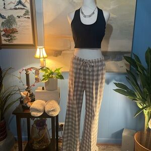 Banana Republic Black and Cream Plaid Wide Leg Pants